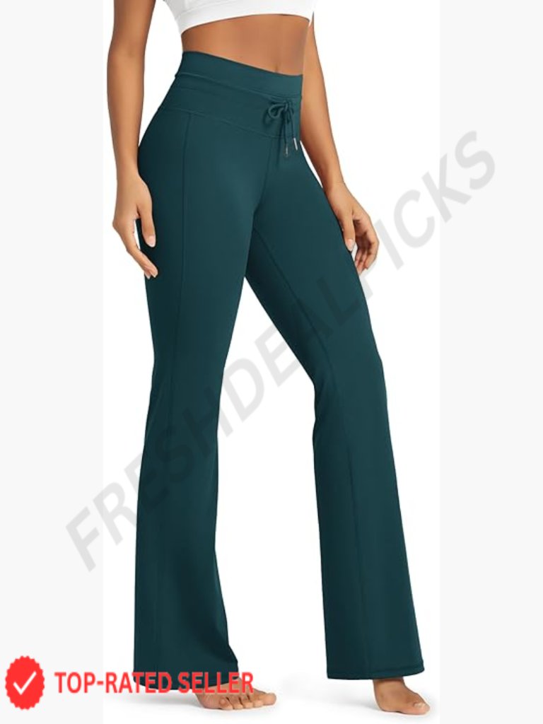 High Rise Flared Yoga Pants 30" 32" Inseam Drawstring Waist Workout Bootcut